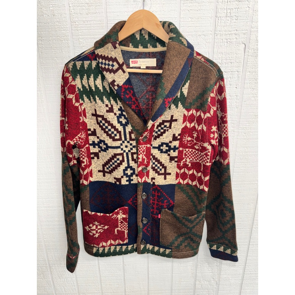 Levi Strauss & Co Cardigan Womens Multi Patchwork Fair Isle Shawl Collar Small